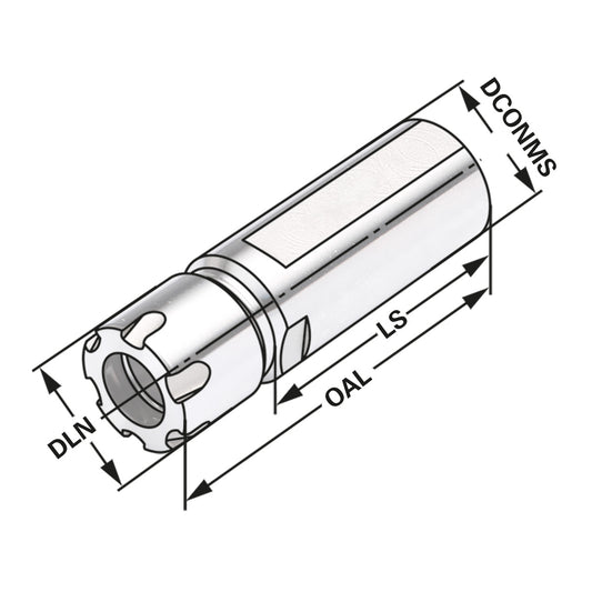 Collet chuck with straight shank with Mini nut ER16 - 1/10 - 50 | Ø = 22