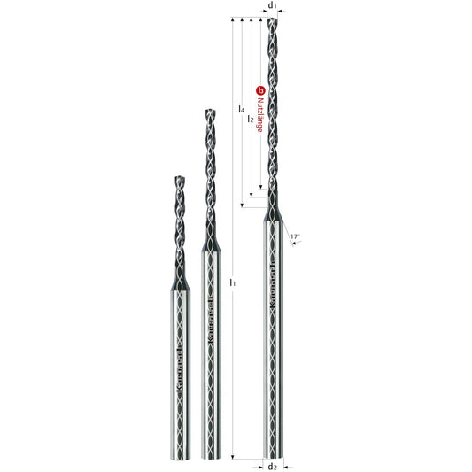 Mini solid carbide twist drill with IC d= 0,80 / L3= 5,0 HAK DVC-X2²