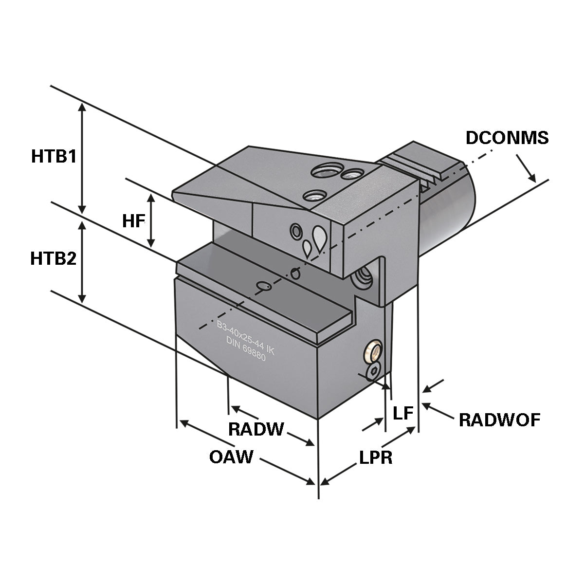 Radial toolholder - form B3 overhead right short B3 - 30 x 20 x 40