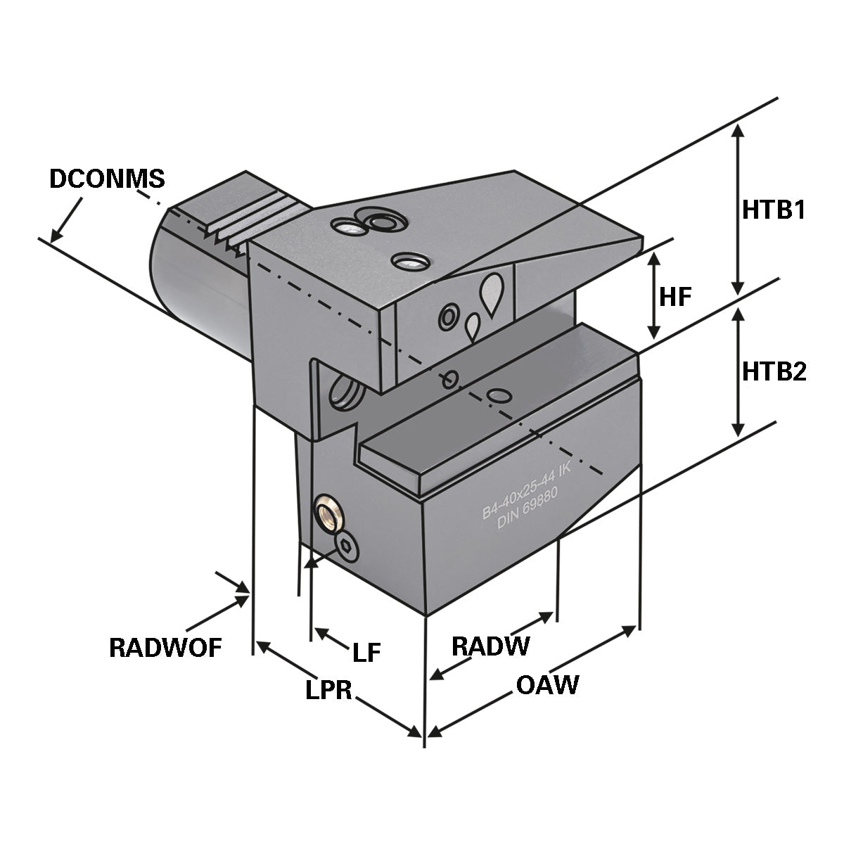 Radial toolholder - form B4 overhead left short B4 - 30 x 20 x 40