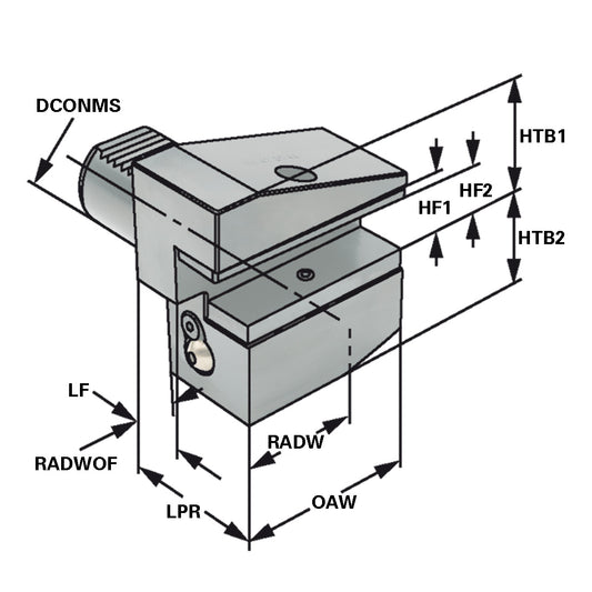 Radial toolholder - form B4 overhead left short B4 - 30 x 20 x 40