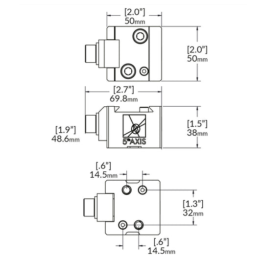 Dovetail clamping device - metric 50mm x 50mm x 38mm