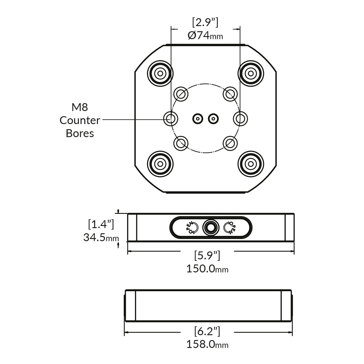 Zero-Point Plate - 96mm - RockLock 150mm x 158mm x 34-5mm
