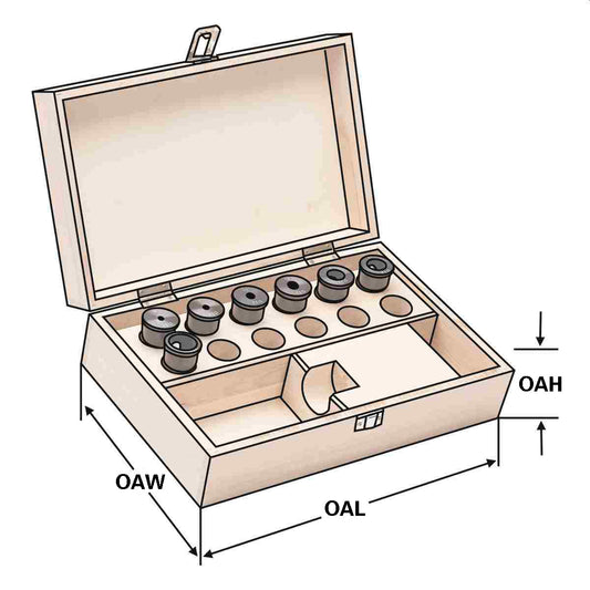 Reduction sleeves for boring bar holders 6 pcs set in wooden case