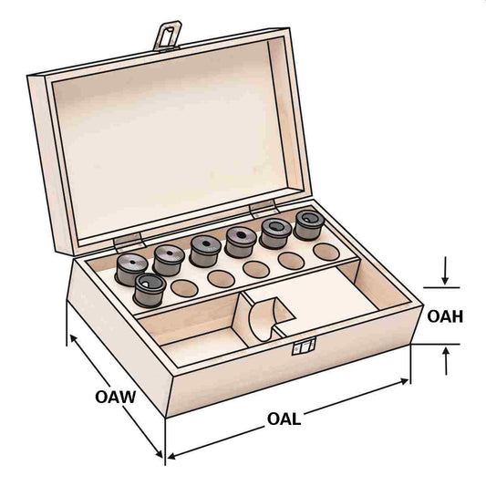 Reduction sleeves for boring bar holders 7 pcs set in wooden case