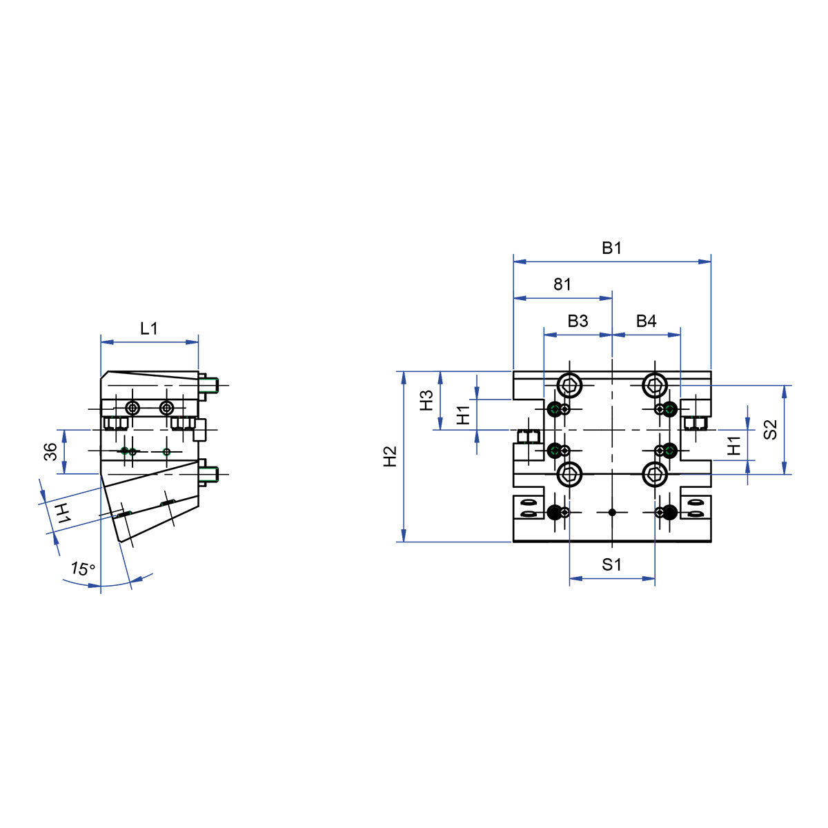 Toolholder with square-multi-receptacle