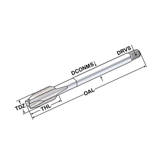 HSS-E spiral flute taps M5 6x4,9 P=0,8