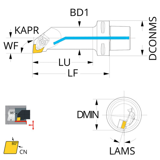 Internal turning tool 95° CN..12 PSC63-DCLNL-17100-12