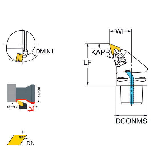 External turning tool 107°30' DN..15 PSC63-DDHNR-45065-15