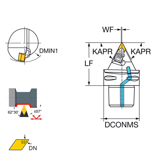 External turning tool 63° DN..15 PSC63-DDNNN-00065-15