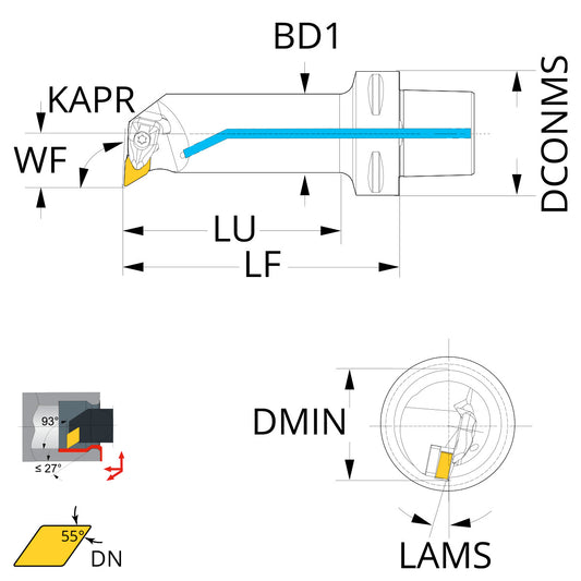 Internal turning tool 93° DN..15 PSC63-DDUNR-27140-15