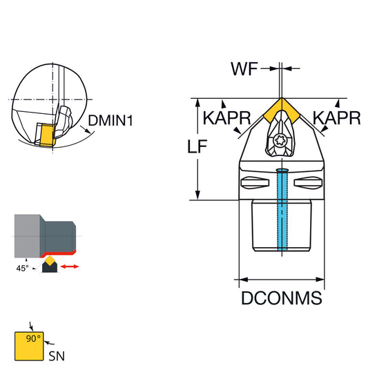 External turning tool 45° SNM..12 PSC63-DSDNN-00065-12
