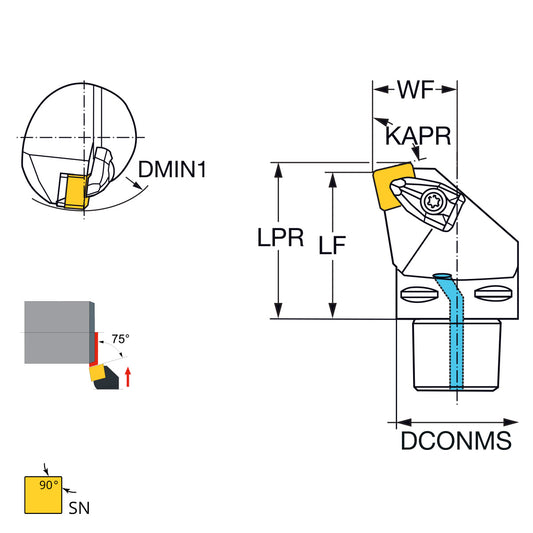 External turning tool 75° SNM..19 PSC63-DSKNR-45065-19