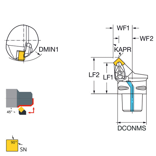 External turning tool 45° SNM..12 PSC63-DSSNL-45056-12