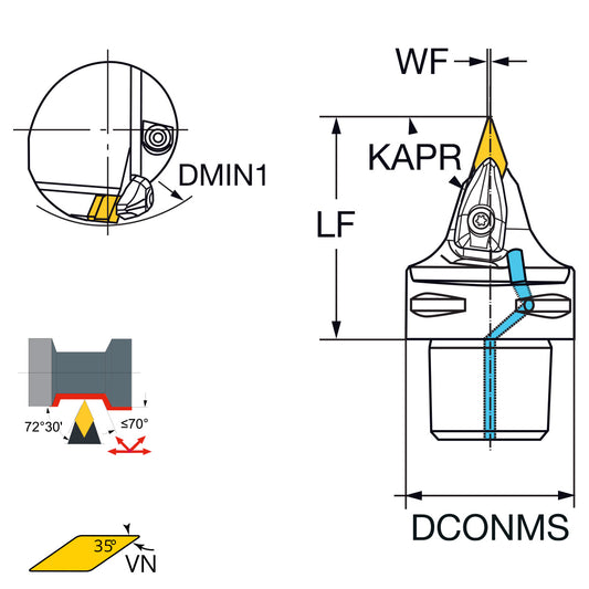 External turning tool 72°30' VN..16 PSC63-DVVNN-00065-16