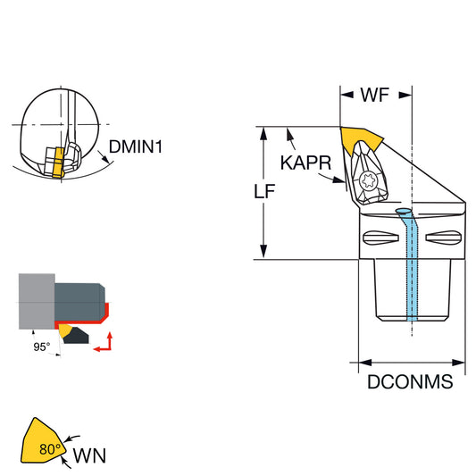 External turning tool 95° WNMG08.. PSC63-DWLNL-45065-08