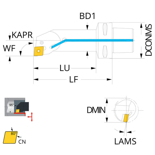Internal turning tool 95° CN..12 PSC63-PCLNL-22110-12