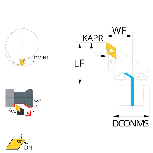 External turning tool 93° DN..15 PSC63-PDJNR-45065-15