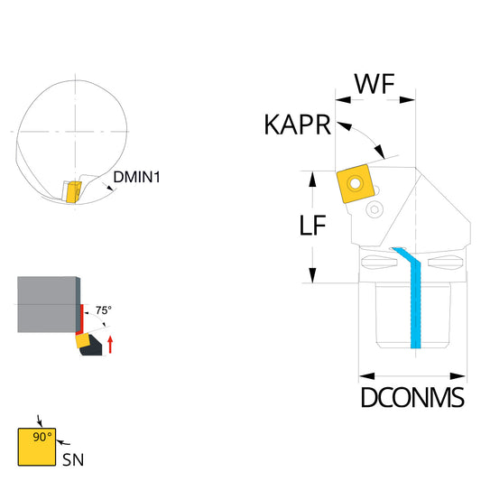 External turning tool 75° SNM..12 PSC63-PSKNL-45065-12