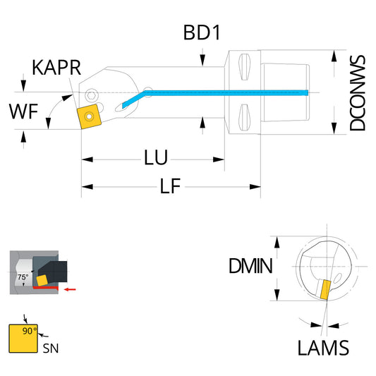 Internal turning tool 75° SNM..12 PSC63-PSKNR-22110-12