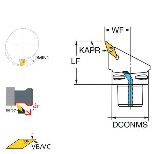 External turning tool 107°30' VBMT16.. PSC63-SVHBR-45065-16