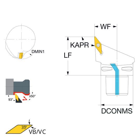 External turning tool 93° VBMT16.. PSC63-SVJBR-45065-16