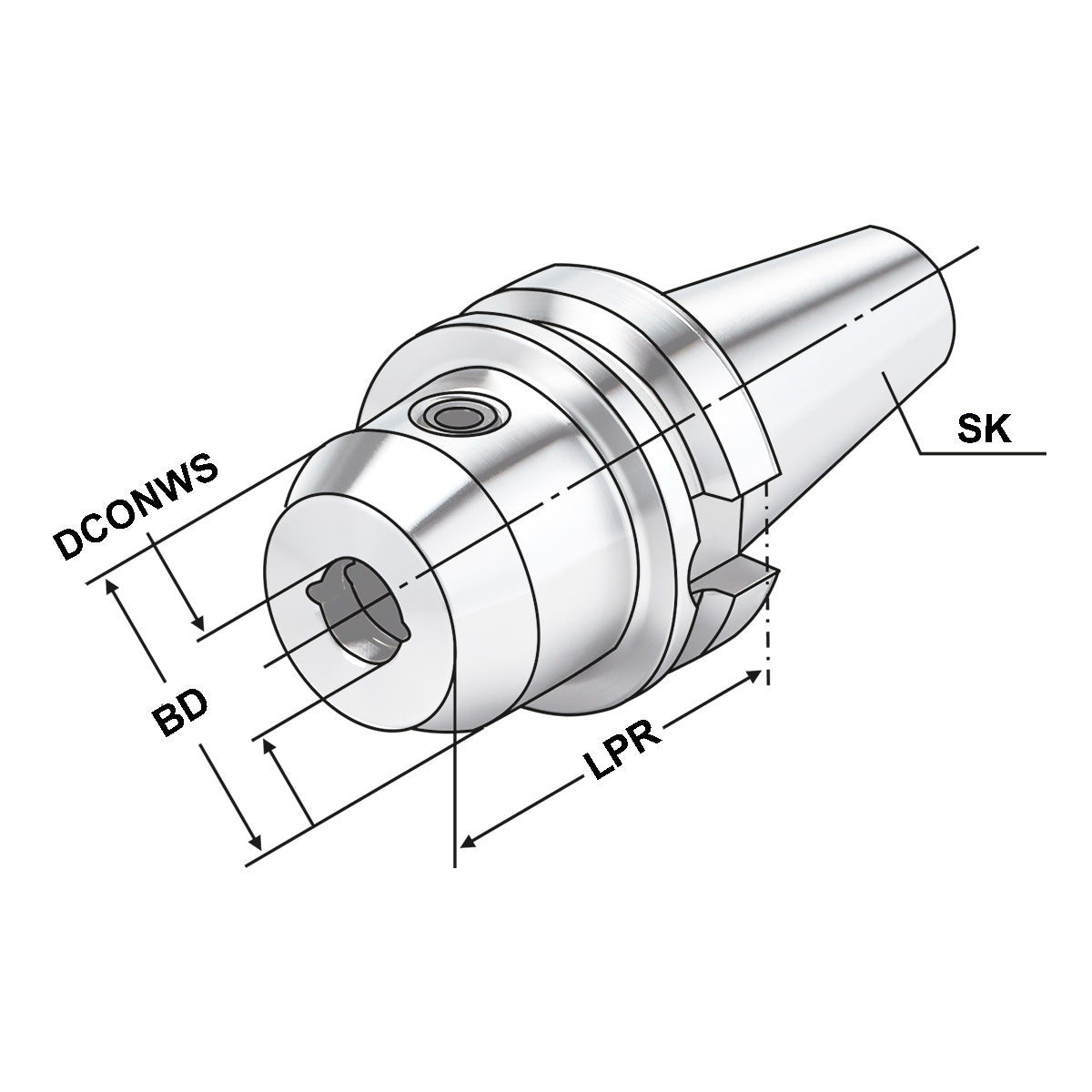 End mill holder Weldon with cooling channels BT 40 - 12 - 63