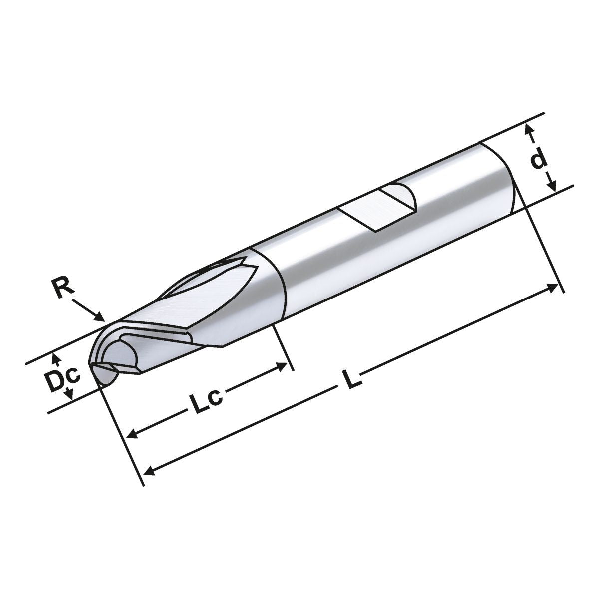 Solid carbide ball nose end mill 2 flutes short 3m R1,5 - 6 AlTiCrN coating