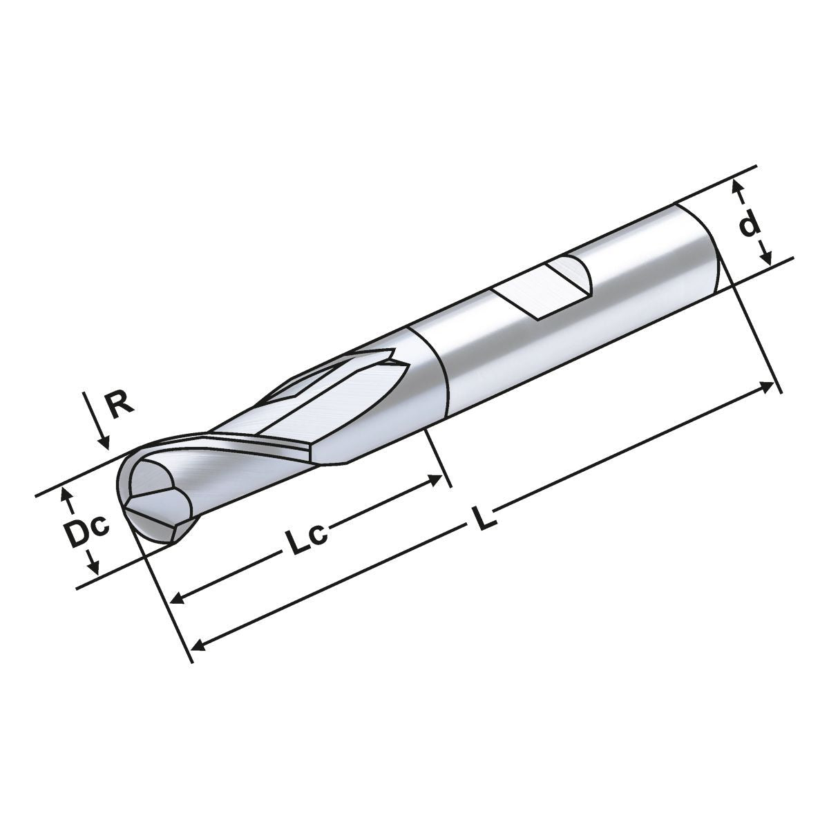 Solid carbide ball nose end mill 2 flutes long 6mm R3,0 - 6 AlTiCrN coating