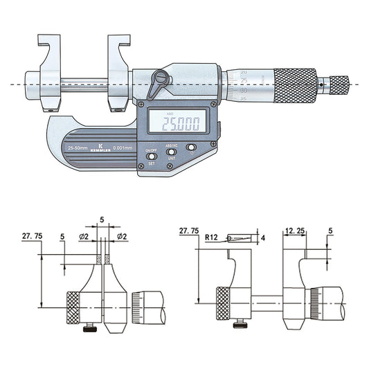Inside micrometer | digital | 50-75mm with data output | IP 65