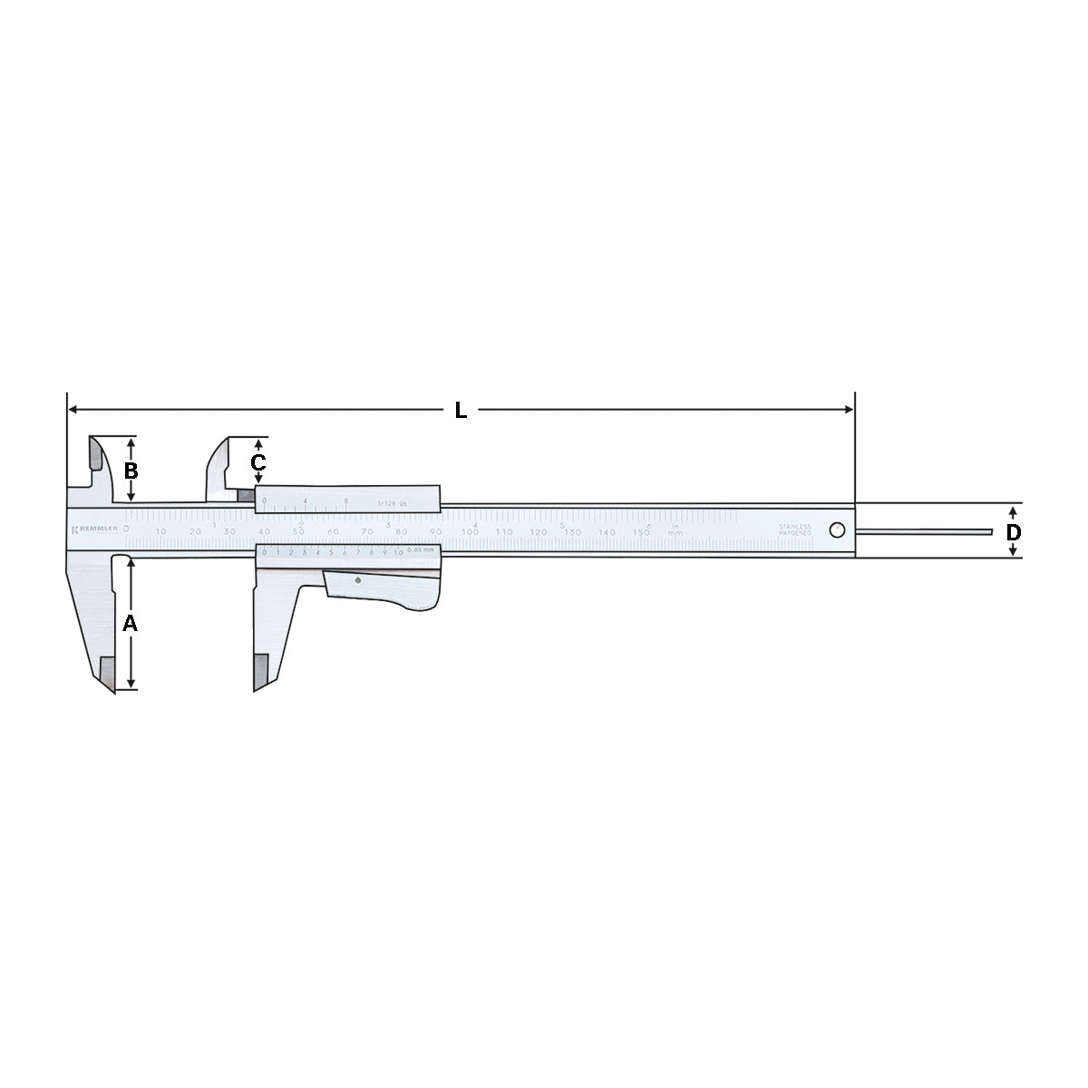 Vernier caliper | 0-150mm analogue | with thumb clamp | Ø 1,8mm