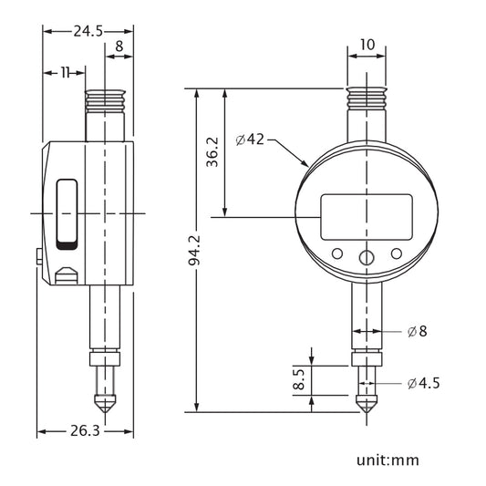 Digital indicator 0-5mm | 0,01mm with data output | ABS