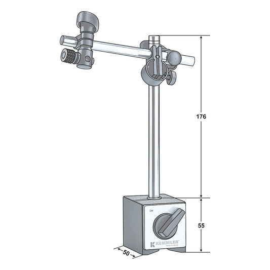 Magnetic base with fine adjustment 176mm | Magnetic power 80kg | Ø 3/8" | Ø8mm