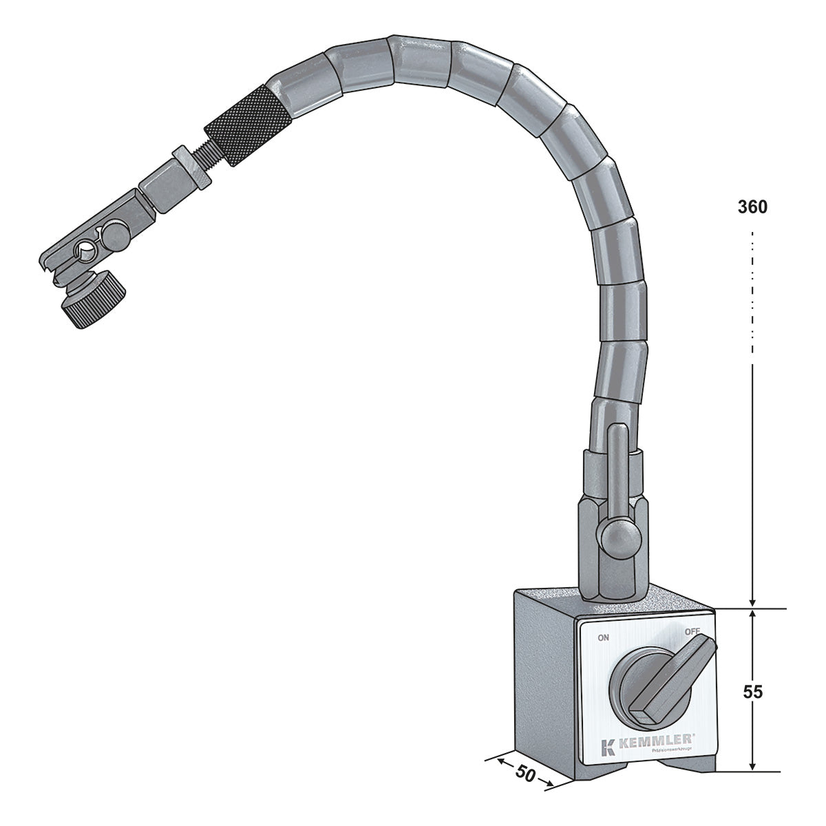 Magnetic base with flexible arm | 360mm | Magnetic power 80kg | Ø8mm