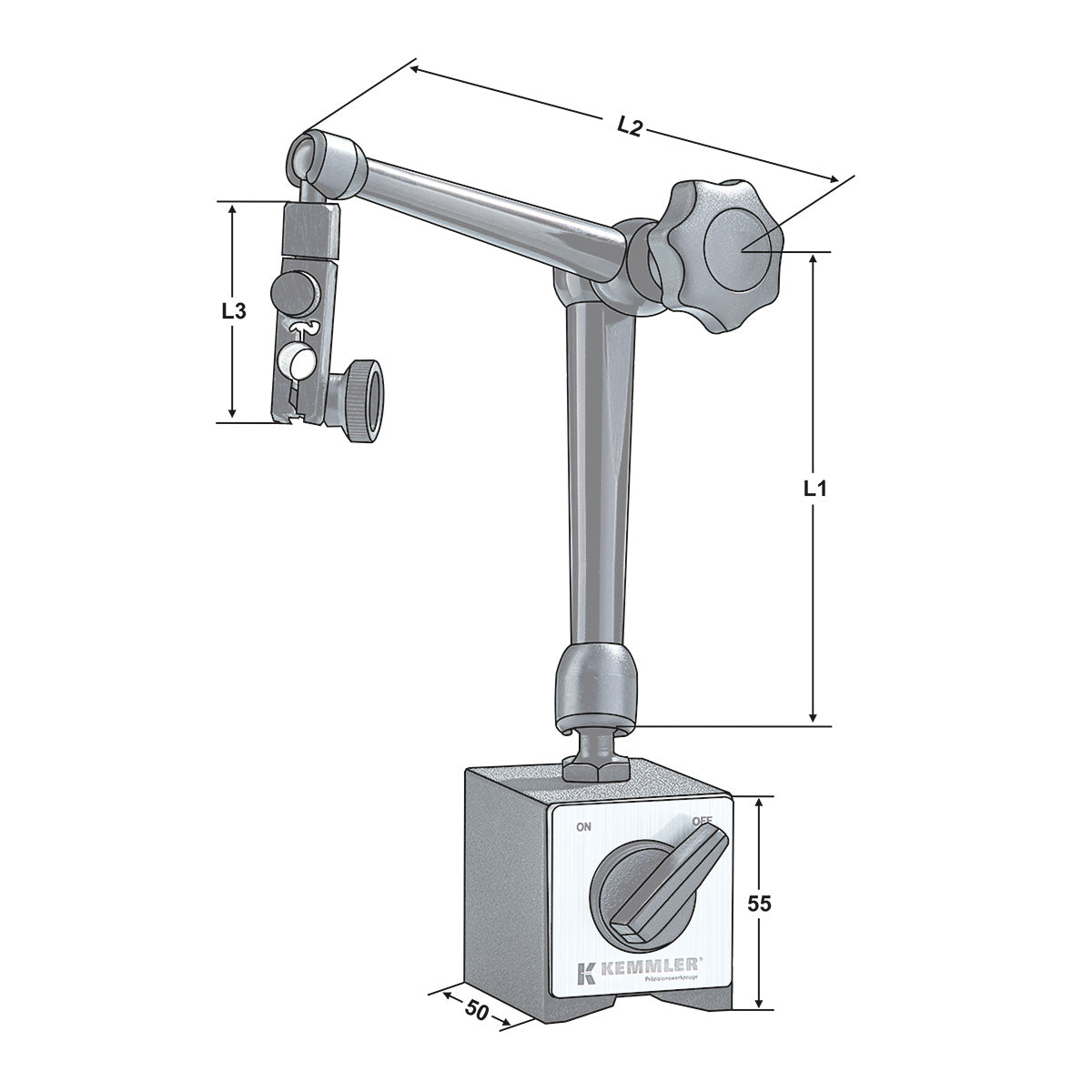 Precision Magnetic base Magnetic power 80kg | Ø 3/8" | Ø8mm