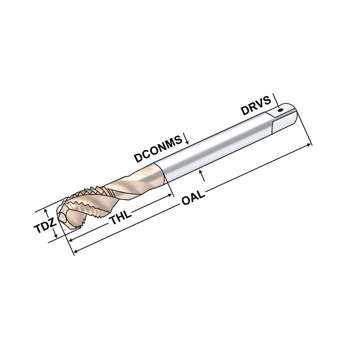 HSS-E spiral flute taps M5 6x4,9 P=0,8