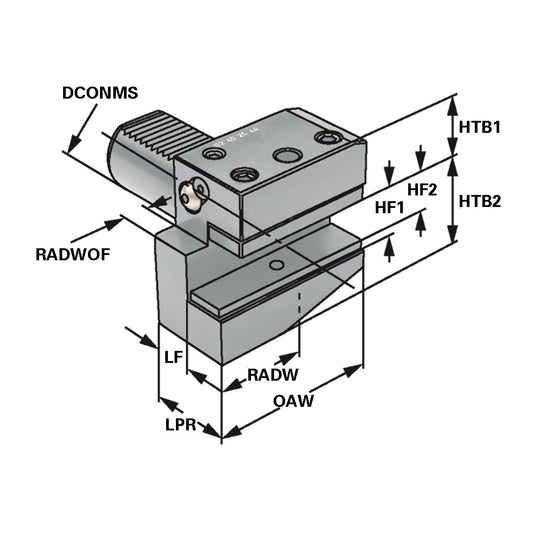 Radial toolholder - form B2 left short B2 - 16 x 12 x 24