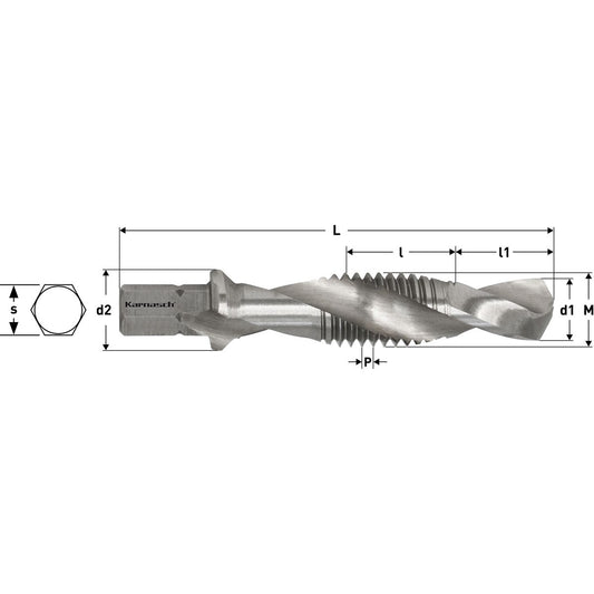 Combined-Bit-Tap HSSG uncoated M3x0,5 (for core drilling 2,5mm)