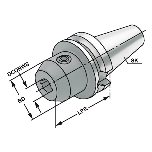End mill holder Weldon with cooling channels BT 40 - 12 - 63