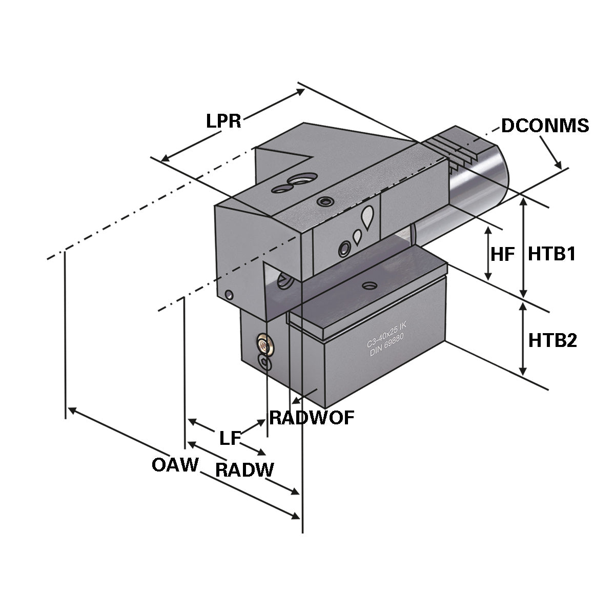 Axial toolholder - form C3 overhead right C3 - 40 x 25