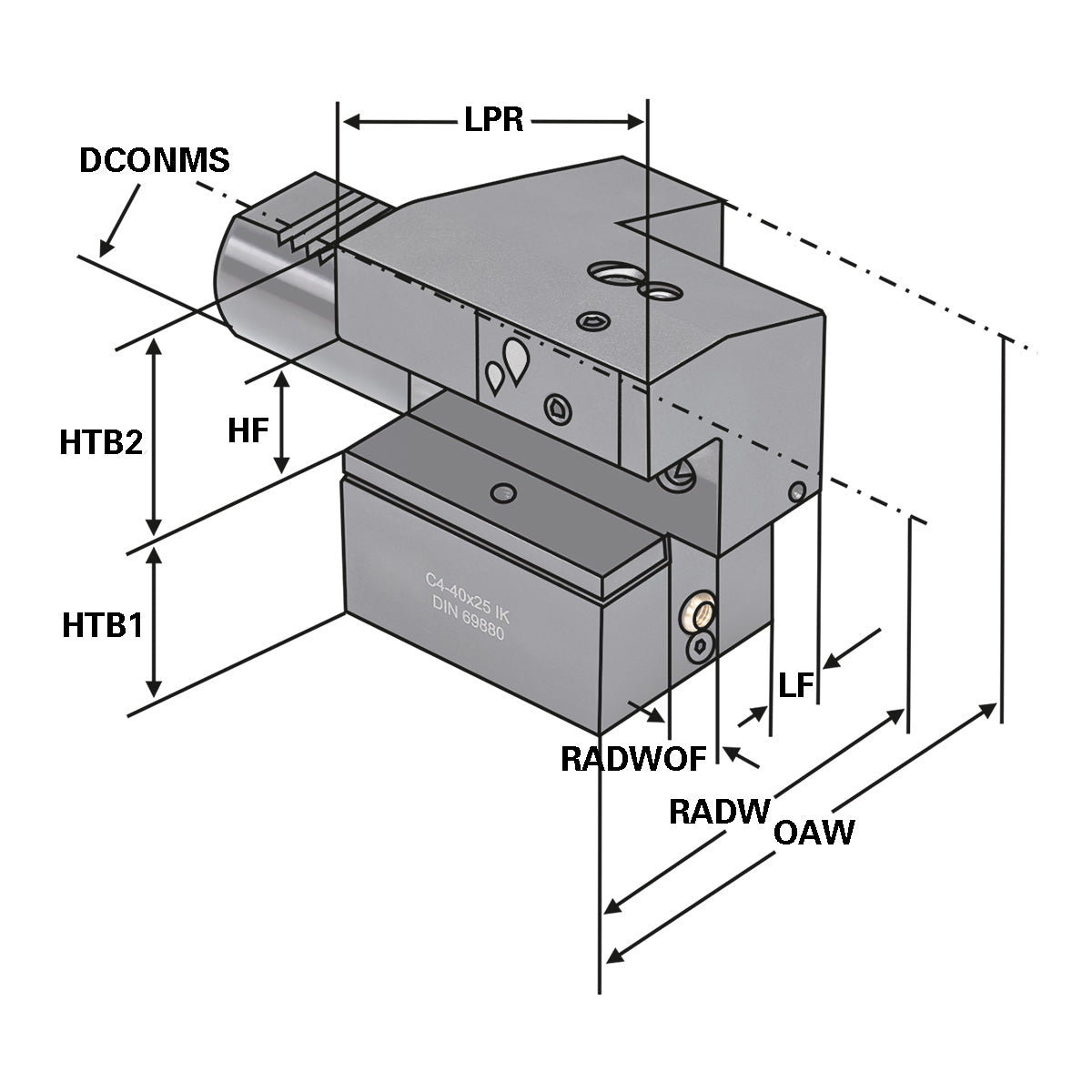Axial toolholder - form C4 overhead left C4 - 40 x 25