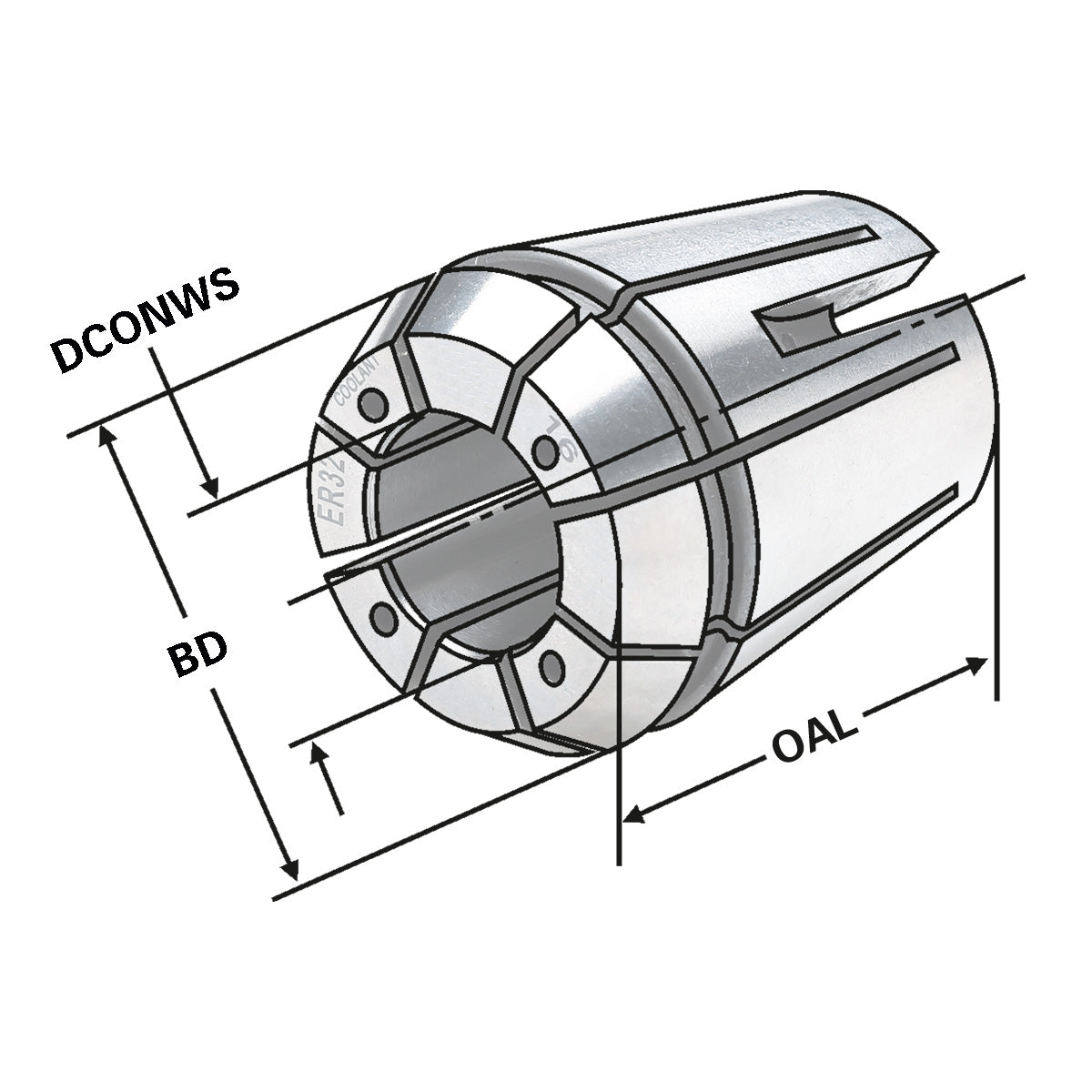 Tapping collets ER with seal and cooling channels ER25 | 430GC | < 15µm | 4 x 3