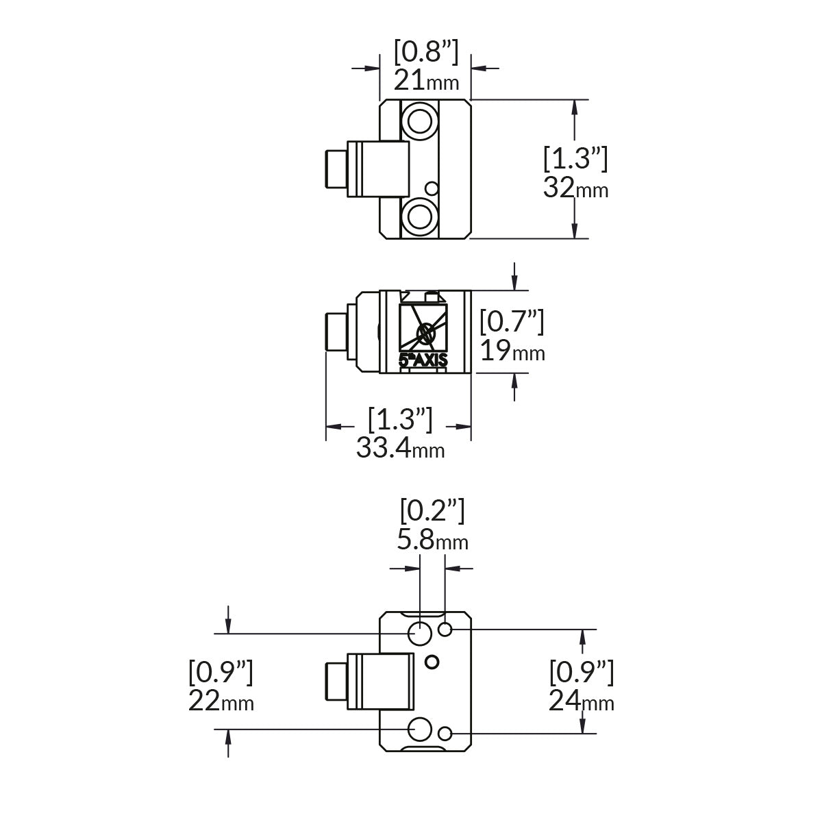 Dovetail clamping device - metric 21mm x 32mm x 19mm