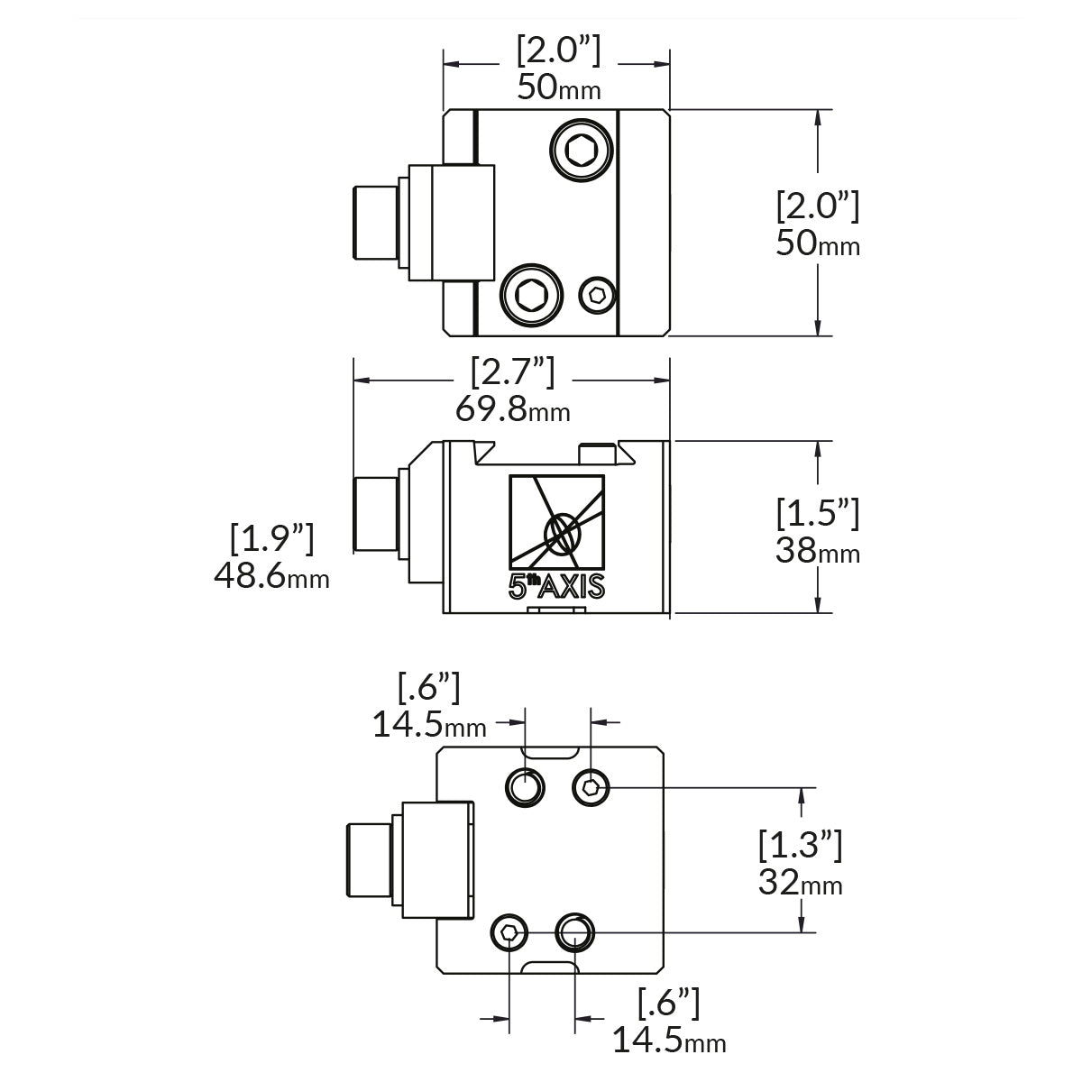 Dovetail clamping device - metric 50mm x 50mm x 38mm