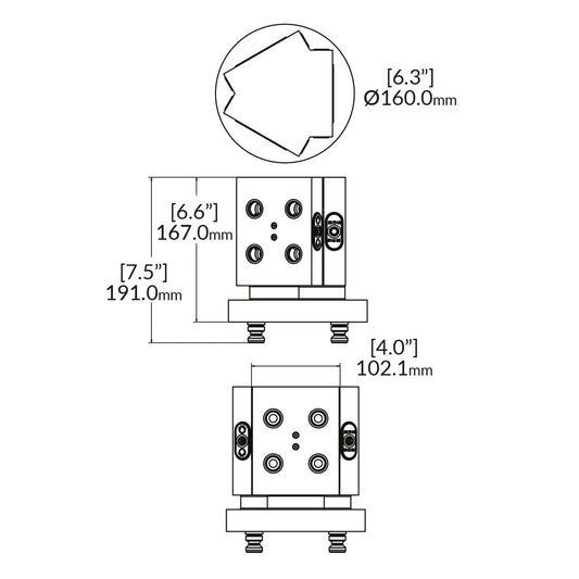 3-face Tombstone - 52mm - RockLock 96mm machine side - Ø160mm x 167mm