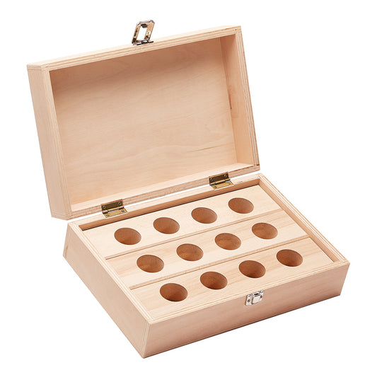 Wooden boxes, empty - 12 holes Ø 25 mm for tapping adaptors size 1