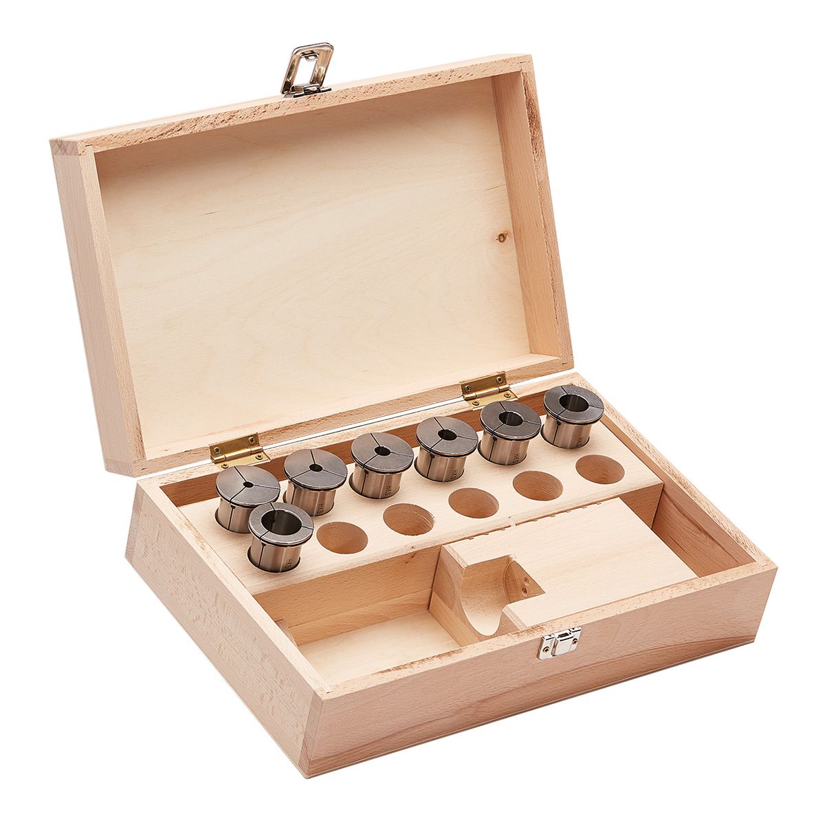 Reduction sleeves for HKS milling chucks 7 pcs set in wooden case