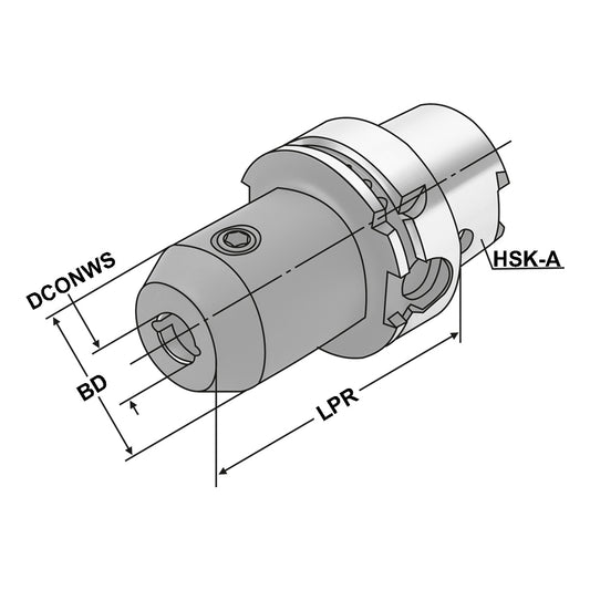 End mill holder Weldon with cooling channels HSK 100 - 12 - 80