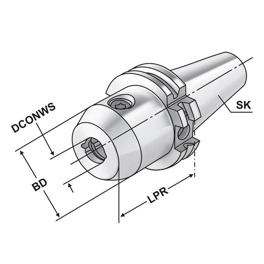 End mill holder Weldon with cooling channels SK 40 - 18 - 63