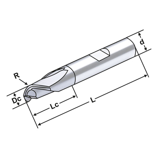 Solid carbide ball nose end mill 2 flutes short 3m R1,5 - 6 AlTiCrN coating